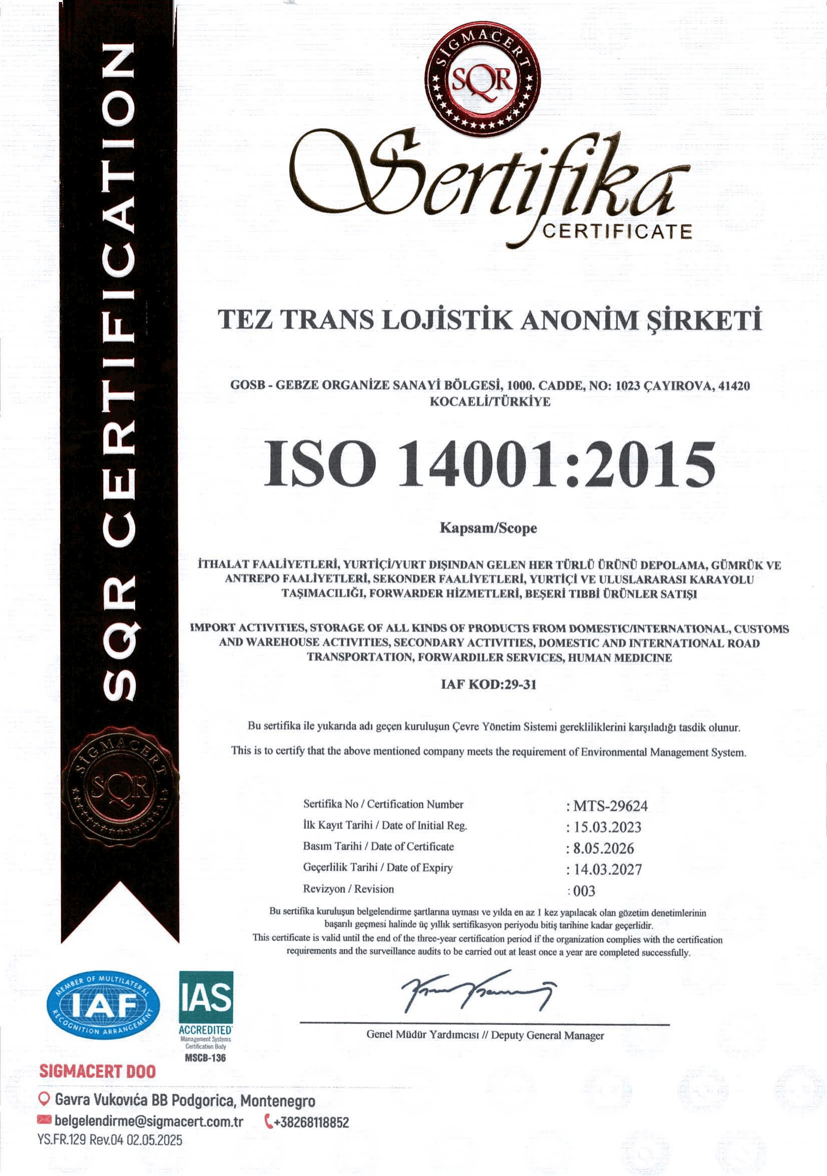Çevre Yönetim Sistemi - ISO 14001:2015
