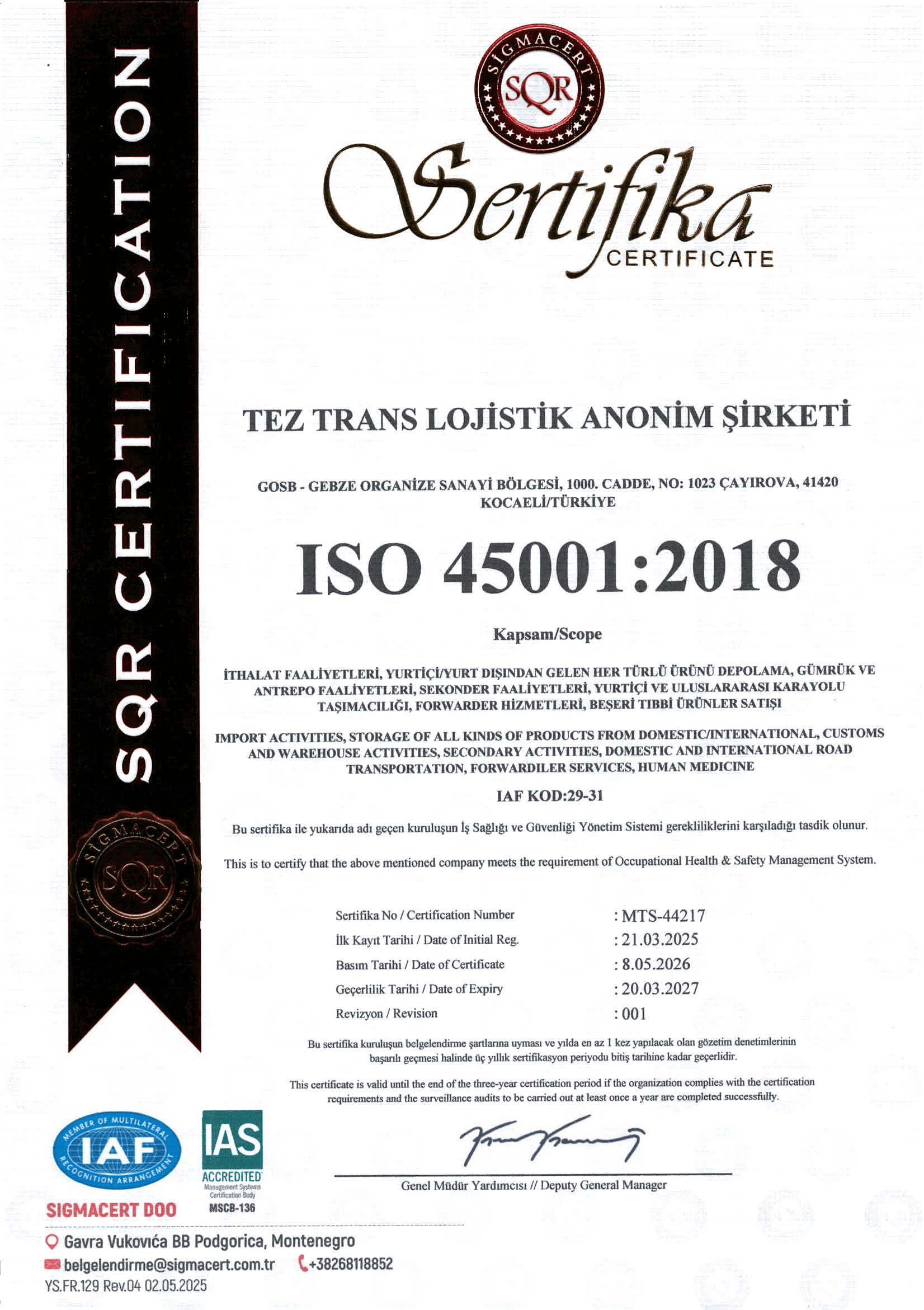 İş Sağlığı ve Güvenliği Yönetim Sistemi - ISO 45001:2018